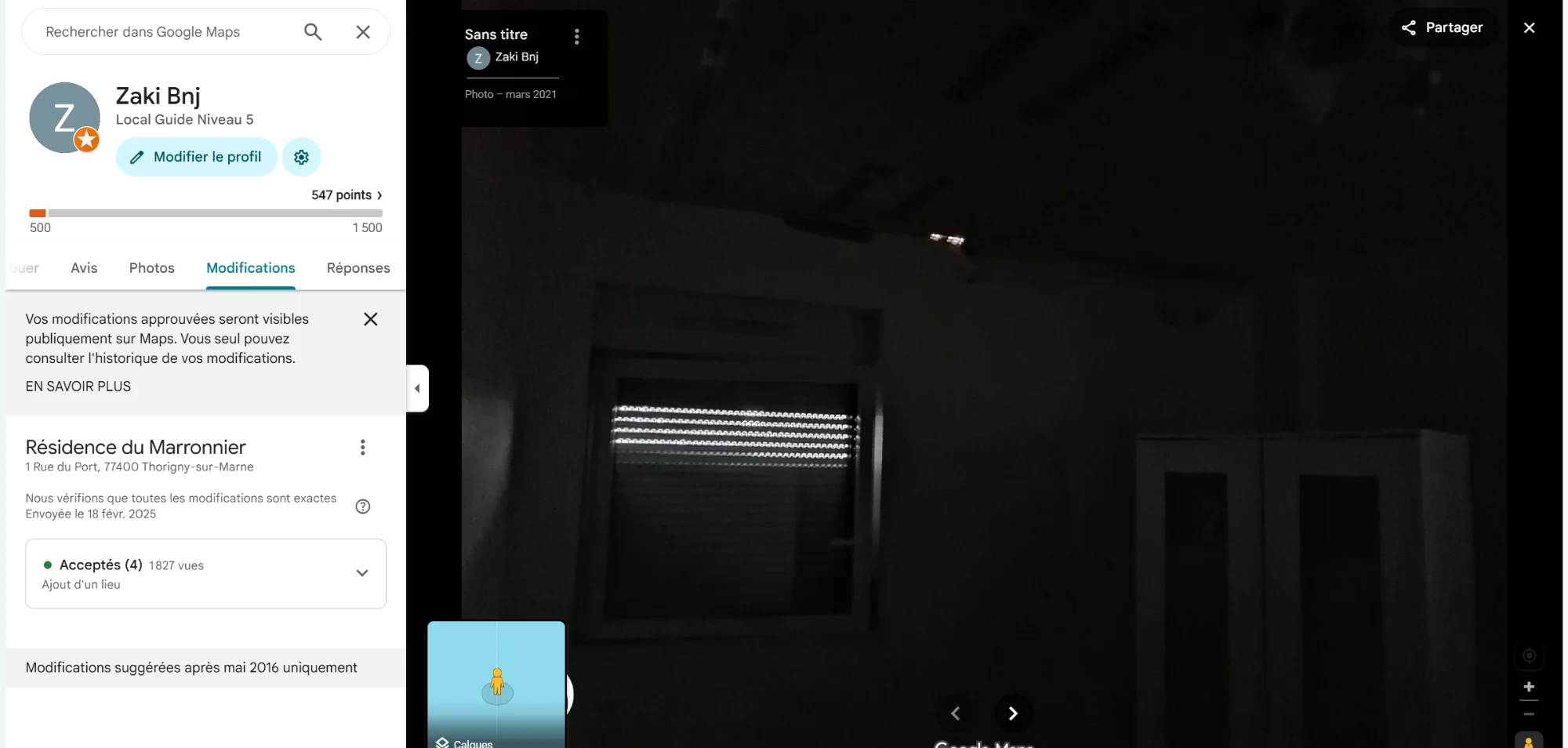 Historique modifications Google Maps